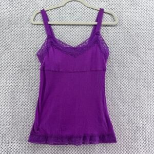 Converse Top Womens M Purple Y2K Babydoll Tank Lace Trim Fitted Lined Bust